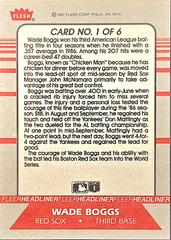 Back | Wade Boggs Baseball Cards 1987 Fleer Headliners