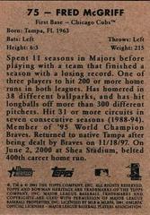 Back Of Card | Fred McGriff Baseball Cards 2001 Bowman Heritage