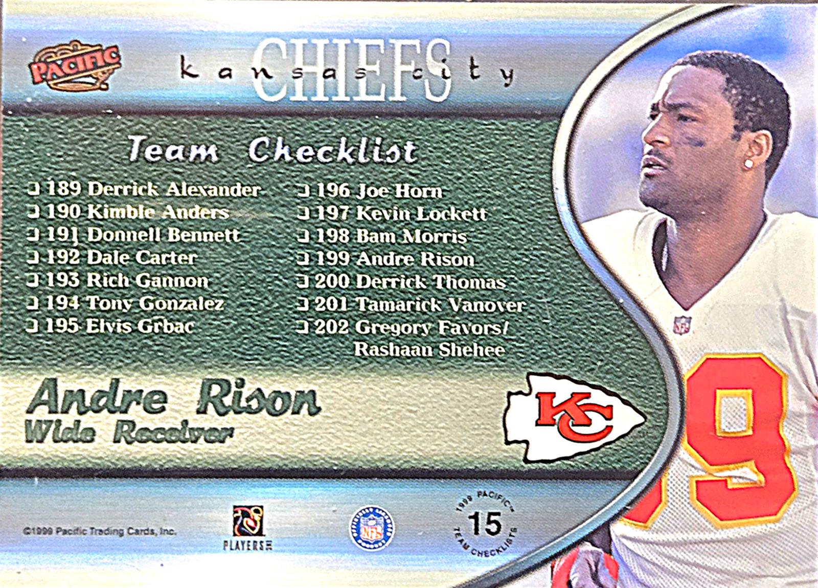 Andre Rison #15 Prices | 1999 Pacific Team Checklist | Football Cards