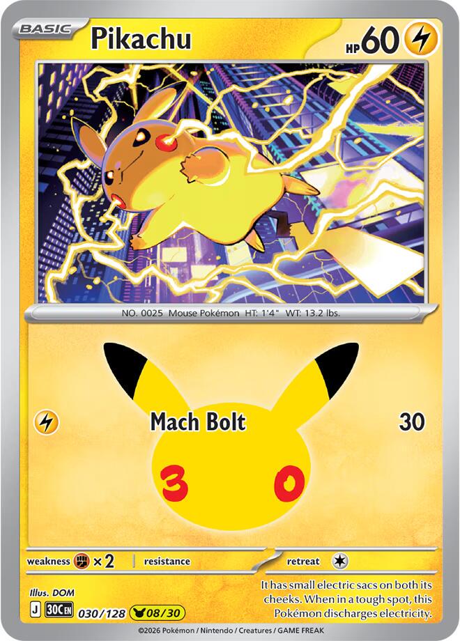 Pikachu #30 Pokémon Card from Pokemon 30th Celebration Set #30