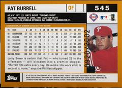 Back | Pat Burrell Baseball Cards 2002 Topps Gold