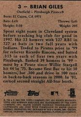 Back Of Card | Brian Giles Baseball Cards 2001 Bowman Heritage