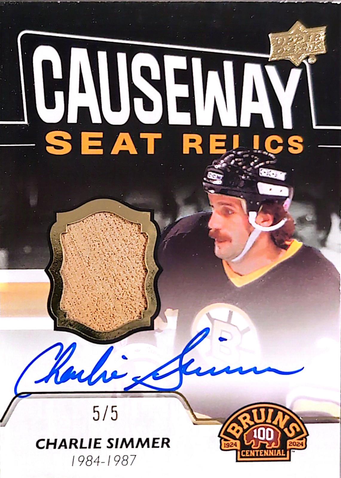 Charlie Simmer #CCA-CS Hockey Cards 2023 Upper Deck Boston Bruins Centennial Causeway Classics Seat Relics Autograph