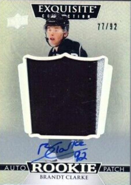 Brandt Clarke #EC-BC Hockey Cards 2022 Upper Deck The Cup Exquisite Rookie Auto Patch