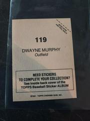 REAR | Dwayne Murphy Baseball Cards 1981 Topps Stickers