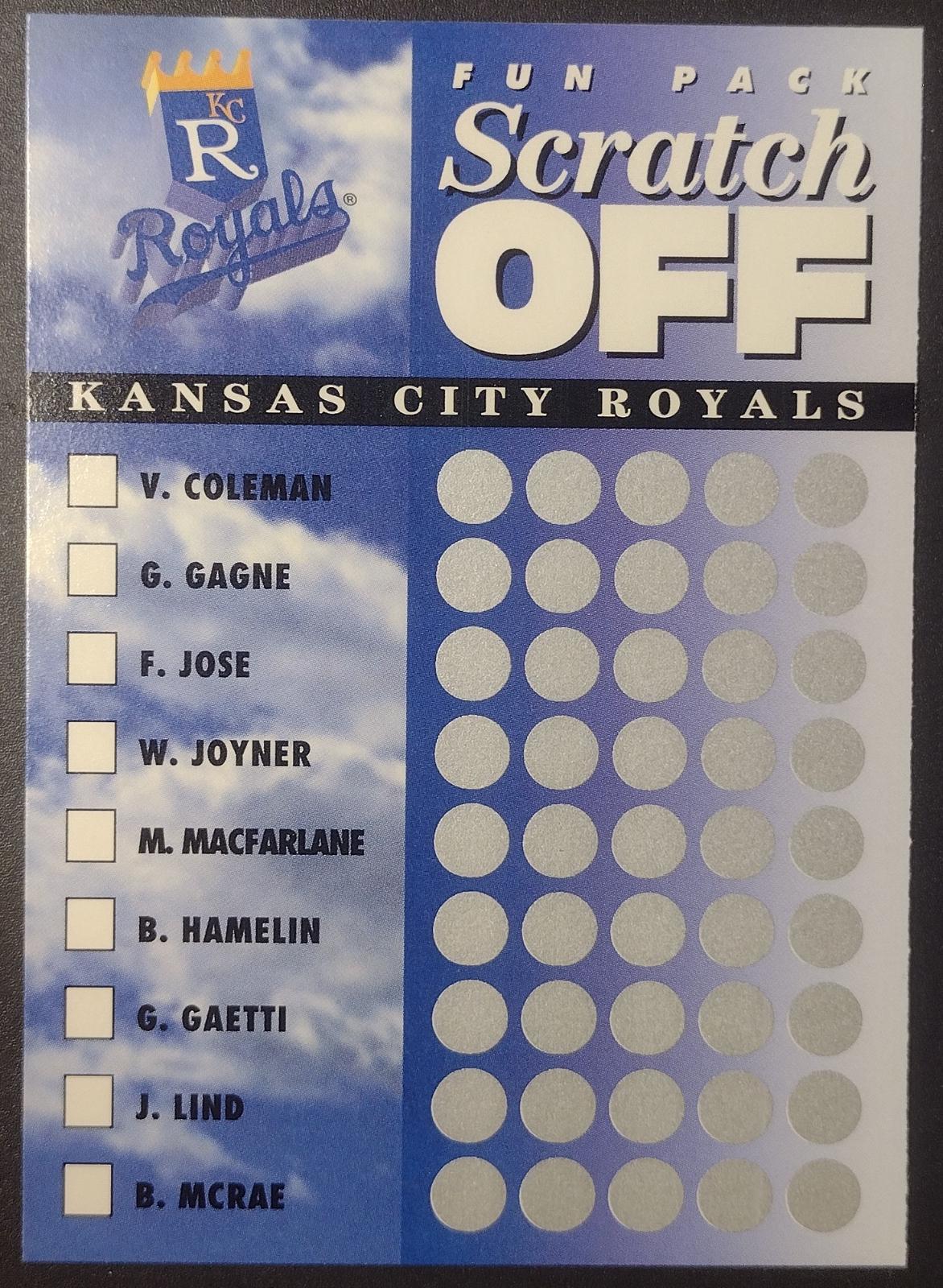 Kansas City Royals Baseball Cards 1994 Upper Deck Fun Packs Scratch Off