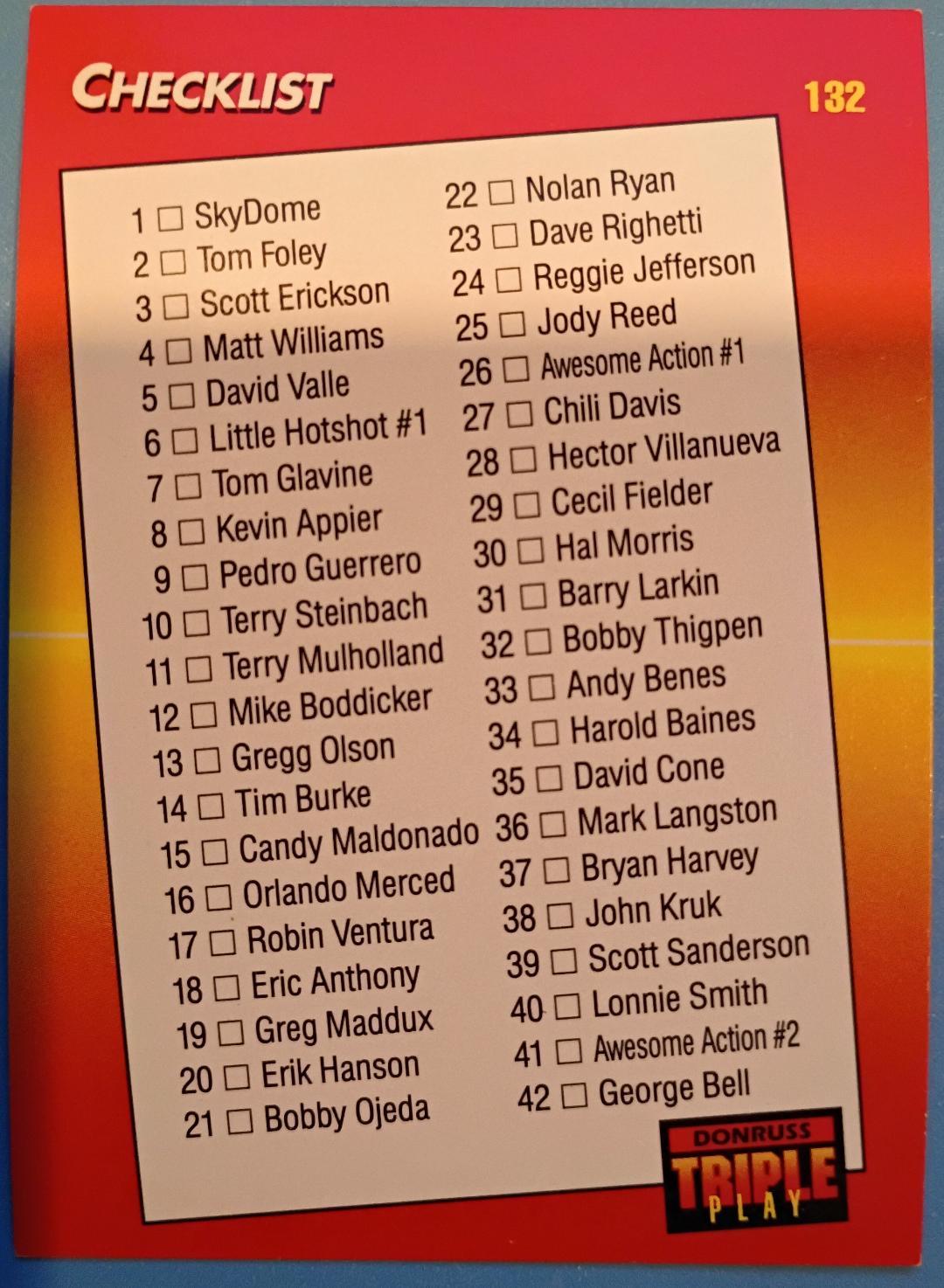 Checklist 1-88 #132 Prices | 1992 Donruss Triple Play | Baseball Cards