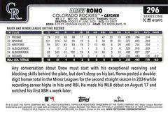 Back Of Card | Drew Romo Baseball Cards 2025 Topps