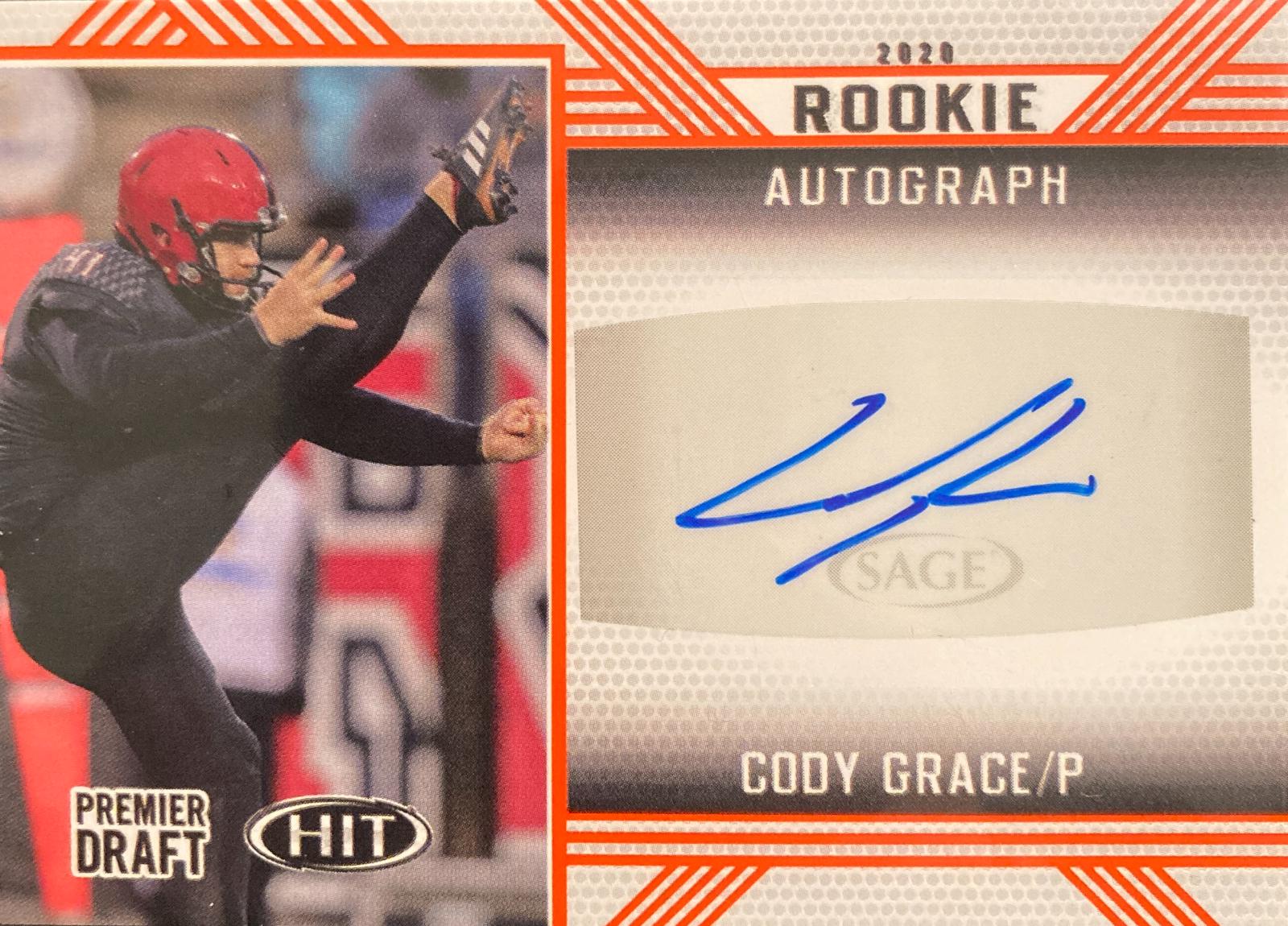 Cody Grace #A91 2020 Sage Hit Rookie Autograph Football