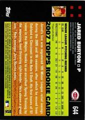 Back Of Card | Jared Burton Baseball Cards 2007 Topps