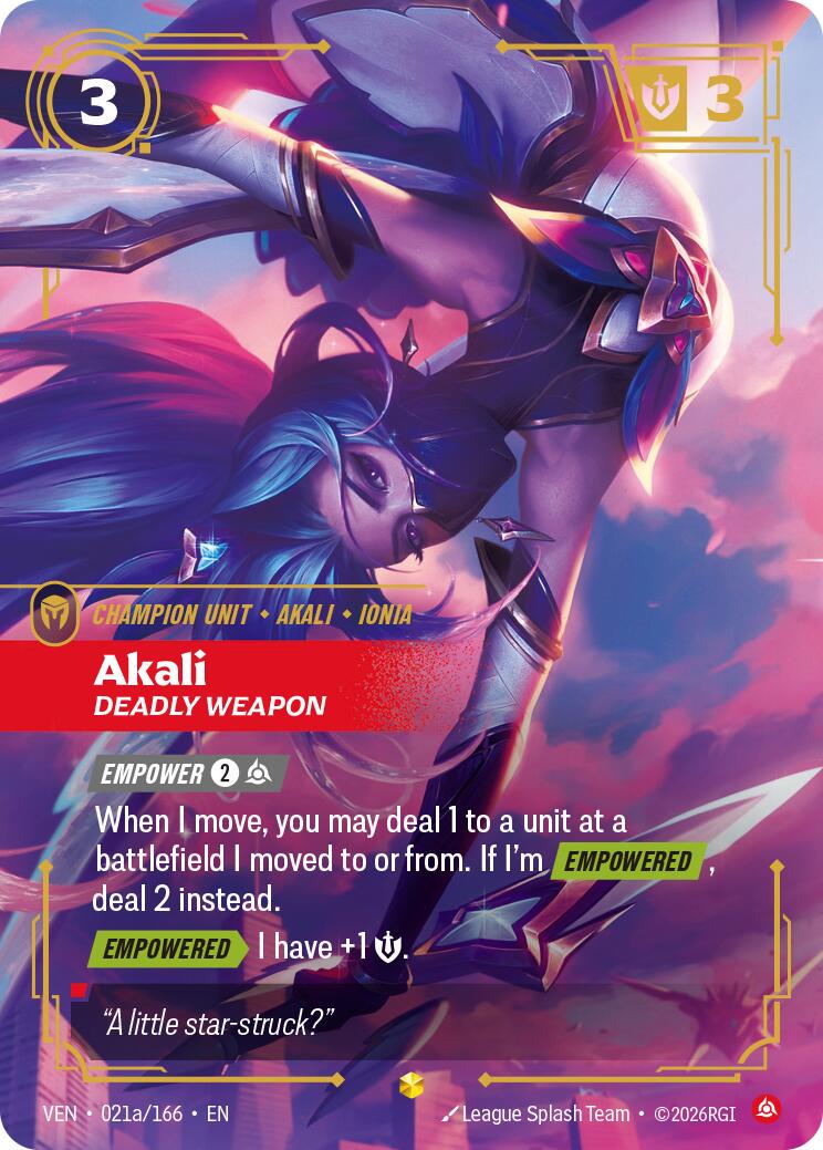 【Riftbound】Akali alt 021a/166・EN Akali, Deadly Weapon [Alternate Art] #21a Prices | Riftbound Vendetta