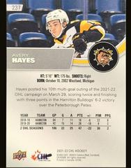 Reverse | Avery Hayes Hockey Cards 2021 Upper Deck CHL