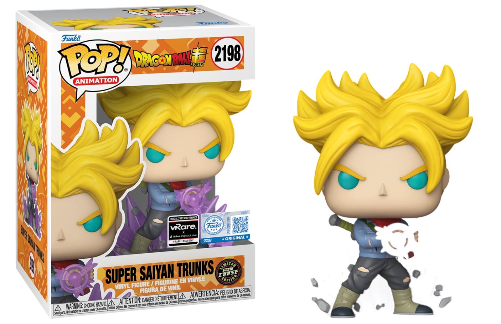Super Saiyan Trunks #2198 Dragon Ball Z Funko Pop VRare TikTok GITD Chase GITD exclusive box and figure