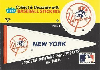 New York Yankees Pennant Baseball Cards 1986 Fleer Team Stickers