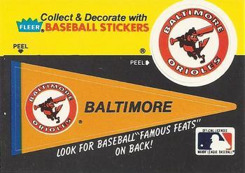 Baltimore Orioles Baseball Cards 1986 Fleer Team Stickers
