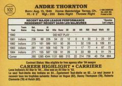 Back | Andre Thornton Baseball Cards 1985 Leaf