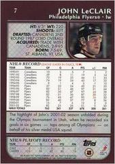 Back Of Card | John LeClair Hockey Cards 2002 Topps