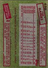 Back Of Card | Tim Raines Baseball Cards 1985 Topps