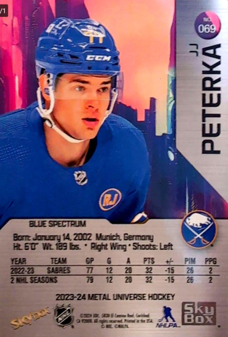 JJ Peterka [Blue Spectrum FX] #69 Prices | 2023 SkyBox Metal Universe ...