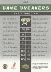 Back Of Card | Marty Turco Hockey Cards 2003 Upper Deck Victory Game Breakers
