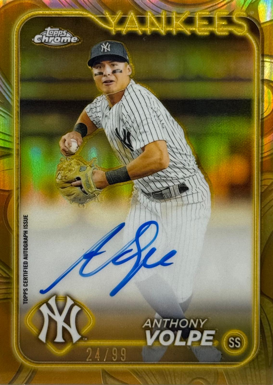 Anthony Volpe #CGA-AV Baseball Cards 2024 Topps Gilded Collection Chrome Gold Autograph