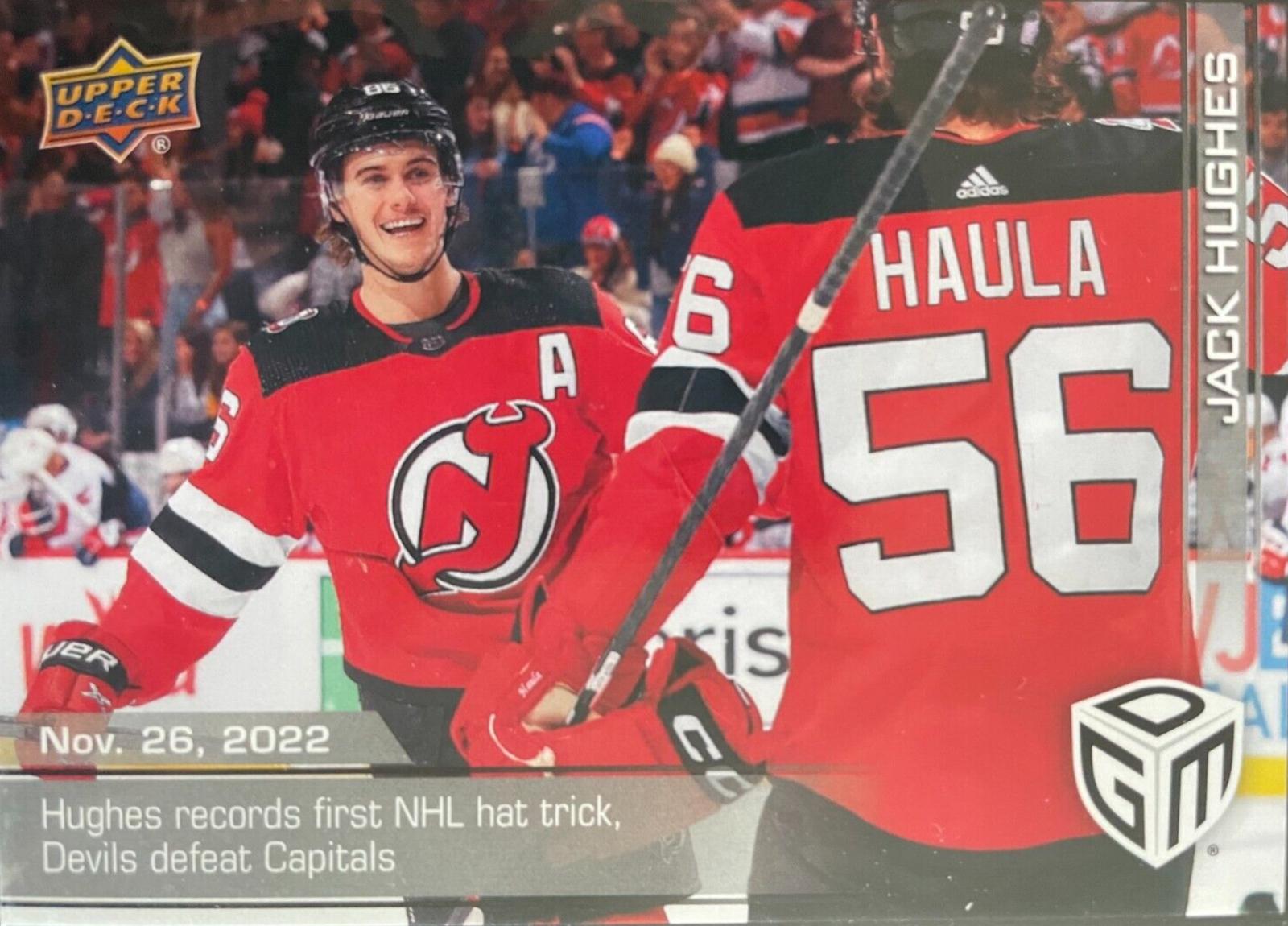 Jack Hughes #22 Hockey Cards 2022 Upper Deck Game Dated Moments