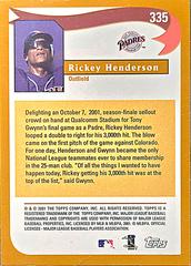 Back | Rickey Henderson Baseball Cards 2002 Topps
