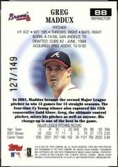 Back Side | Greg Maddux [Refractor] Baseball Cards 2002 Topps Pristine