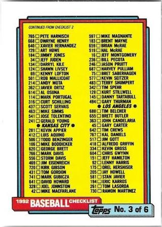 Checklist 3 #366 Baseball Cards 1992 Topps
