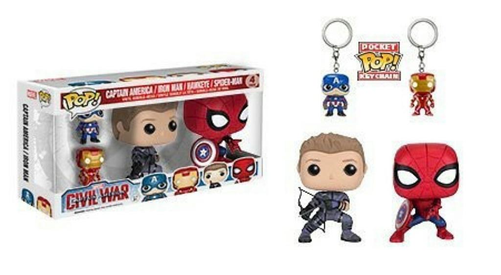 Captain America / Iron Man / Hawkeye / Spider-Man 4 Pack Captain America: Civil War Funko Pop box and figure