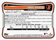 Back Of Card | Samuel Basallo Baseball Cards 2026 Bowman