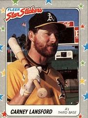 Carney Lansford Baseball Cards 1988 Fleer Star Stickers