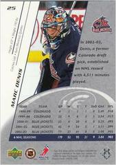 Back Of Card | Marc Denis Hockey Cards 2003 Upper Deck Ice