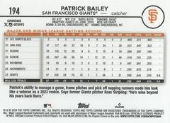 Back Of Card | Patrick Bailey Baseball Cards 2024 Topps Chrome