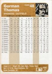 Back Of Card | Gorman Thomas Baseball Cards 1983 Fleer