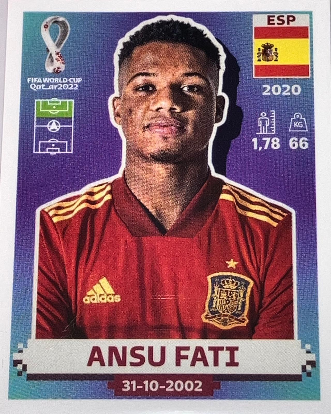 Ansu Fati #ESP17 2022 Panini World Cup Qatar Stickers Soccer