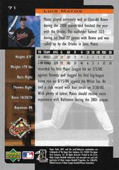 Back | Luis Matos Baseball Cards 2001 Upper Deck MVP