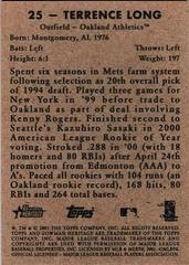 Back Of Card | Terrence Long Baseball Cards 2001 Bowman Heritage