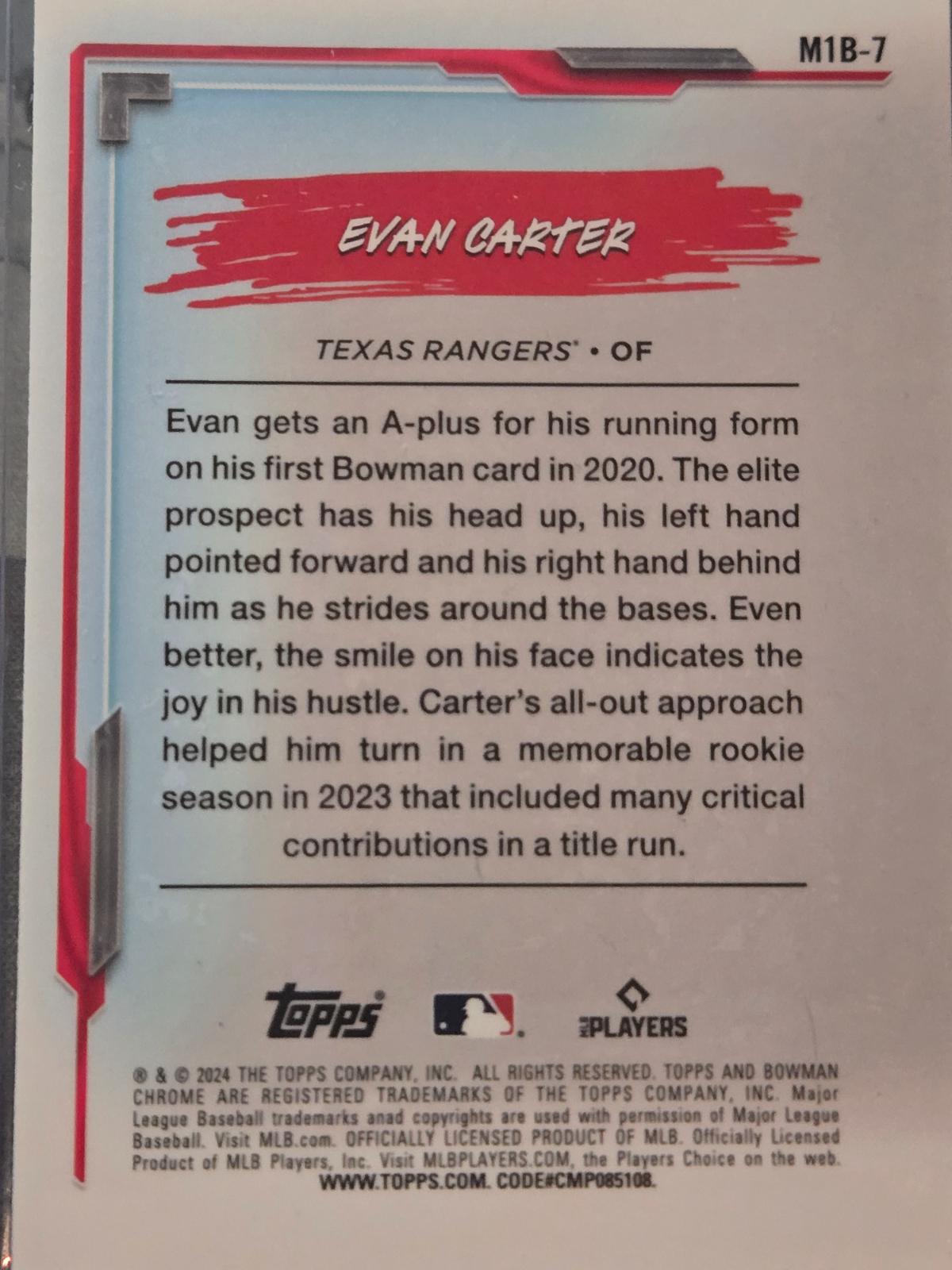 Evan Carter #M1B-7 Prices [Rookie] | 2024 Bowman Chrome My 1st Bowman ...