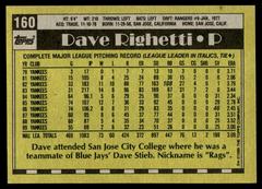 Back | Dave Righetti Baseball Cards 1990 Topps