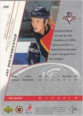 Back Of Card | Jay Bouwmeester Hockey Cards 2003 Upper Deck Ice