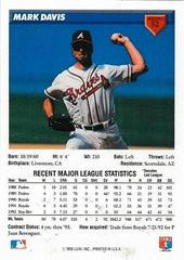 Back Of Card | Mark Davis Baseball Cards 1993 Donruss