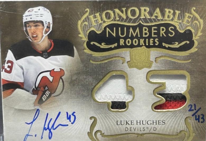 Luke Hughes #HR-LH 2023 Upper Deck The Cup Honorable Numbers Autograph Hockey