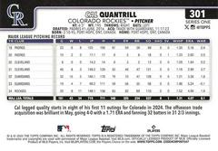 Back Of Card | Cal Quantrill Baseball Cards 2025 Topps