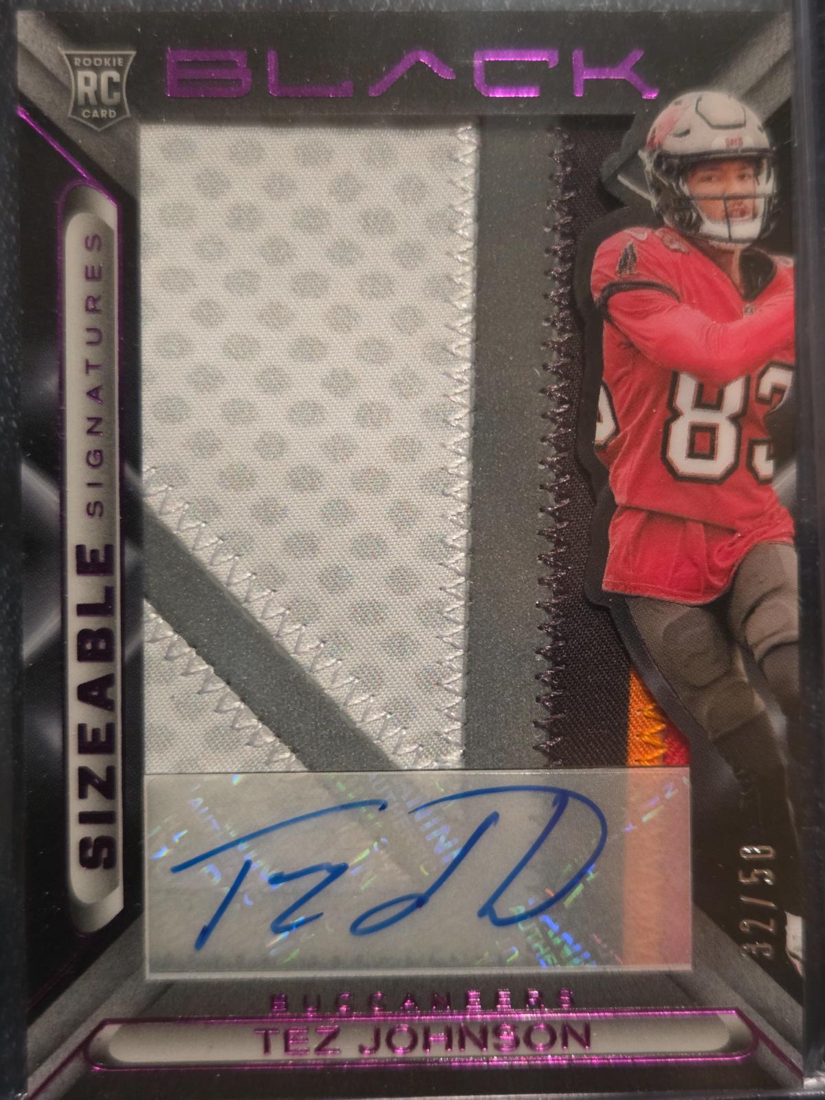 Tez Johnson #40 2025 Panini Black Football Sizeable Signatures Rookie Jersey