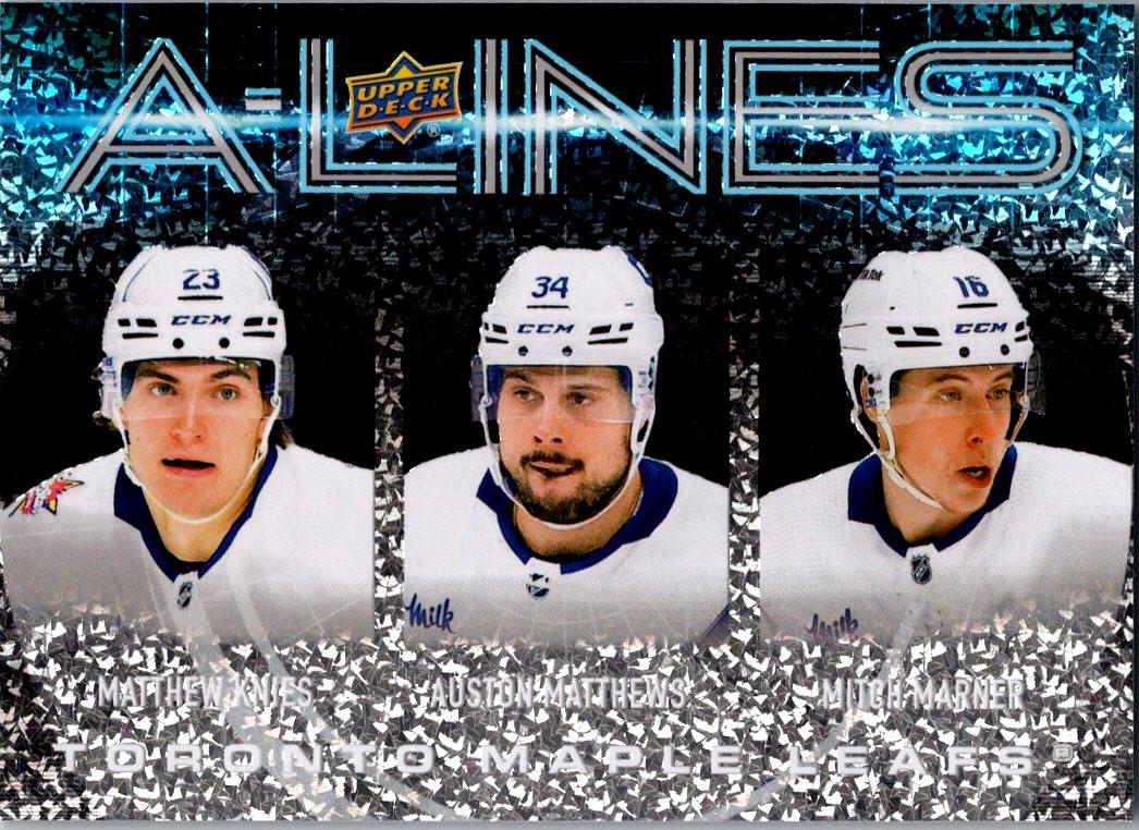 Matthew Knies / Auston Matthews / Mitch Marner #AL-28 Hockey Cards 2024 Upper Deck A-Lines