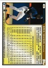Back Of Card | Greg Vaughn Baseball Cards 1999 Topps