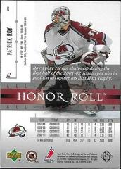 Back Of Card | Patrick Roy Hockey Cards 2001 Upper Deck Honor Roll