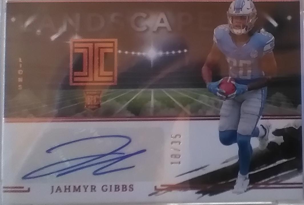 Jahmyr Gibbs #RLA-JG Football Cards 2023 Panini Impeccable Landscape Autograph