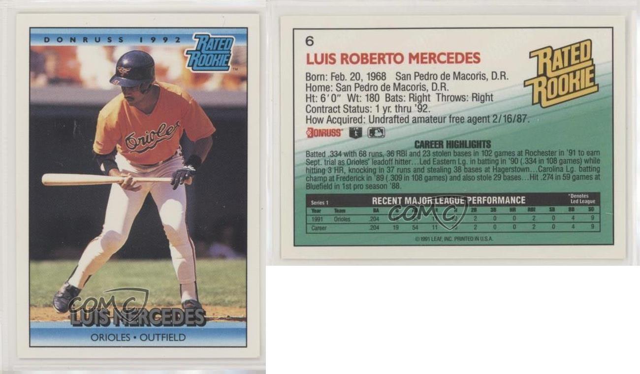 Luis mercedes #6 Baseball Cards 1992 Donruss